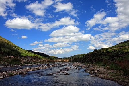 river, valley, sky, blue sky, clouds, landscape, nature