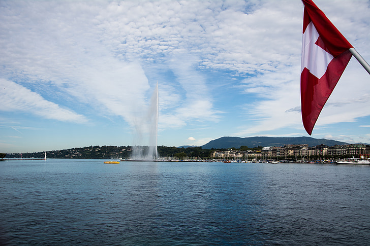 Geneva, fontän, platser av intresse, Genèvesjön, Schweiz, humör, vatten