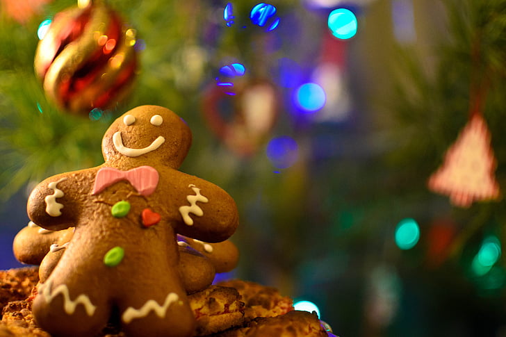 Christmas, saison, cookie, bokeh, lumières, flou, décor