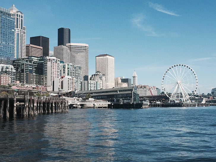 Seattle, rueda de la fortuna, rueda, Ferris, frente al mar, punto de referencia, noroeste