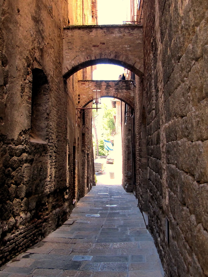 San gimignano, Alley, boog, Toscane, oude stad
