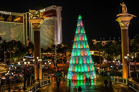 las vegas, árbol de Navidad, arquitectura, edificio, Hotel, Casino, ciudad