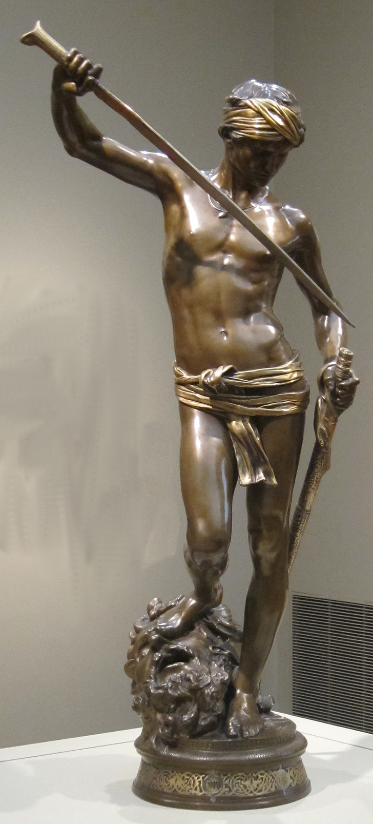 statue, david, head, goliath, antonin, mercié, cincinnati