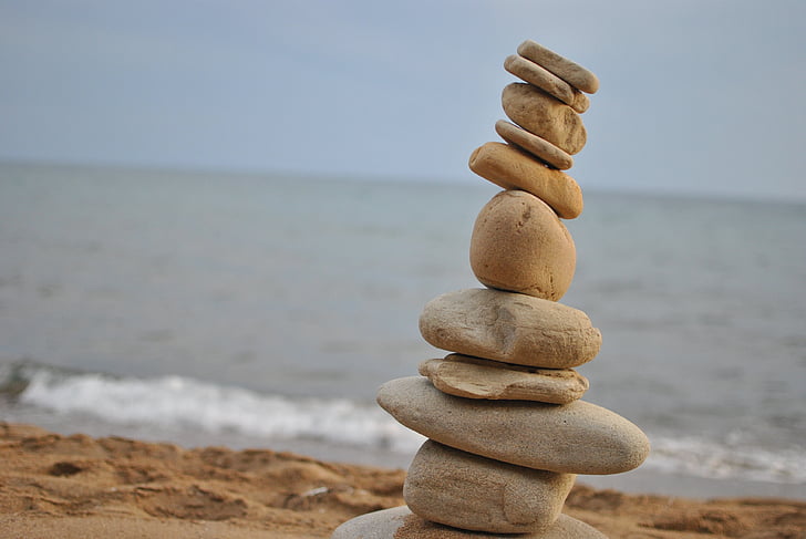 kamień, Plaża, Natura, zen stones, tło Zen, kamienne podłoże, Zen