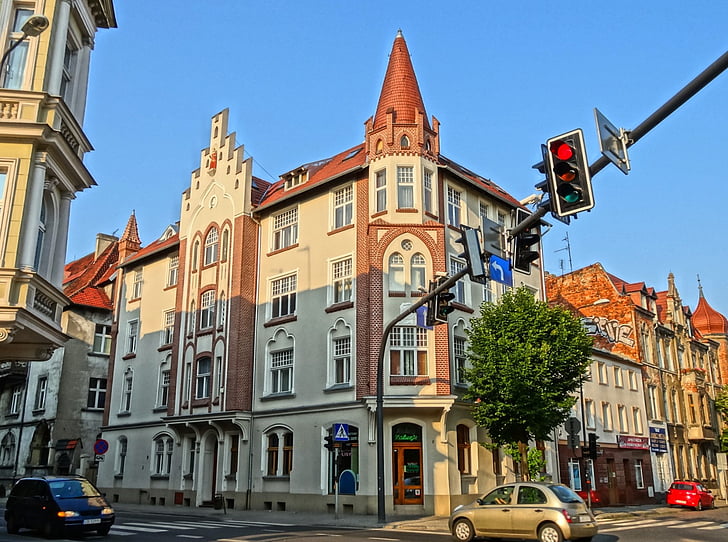 Bydgoszcz, Pologne, tour, bâtiment, maison, façade, extérieur