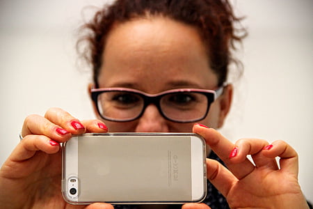woman, photograph, iphone, recording, eyeglasses, technology, mobile Phone