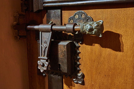 Castillo, cerradura de puerta, edad media, arte, sólido, perno de, hierro