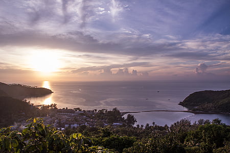 Thaïlande, Koh phangan, Koh ma, île, vue, coucher de soleil, mer