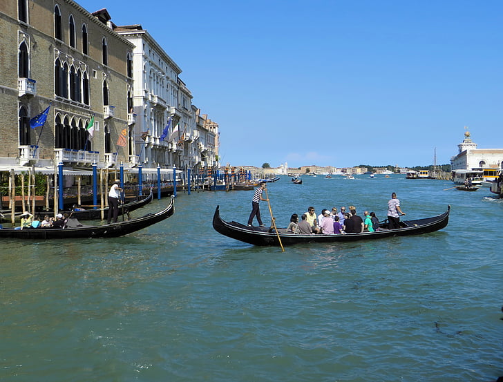 Italia, Venecia, gran canal, góndola, Turismo, fachadas, barcos