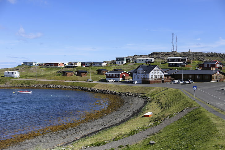 kalastajakylä, sininen, Cove, Islanti