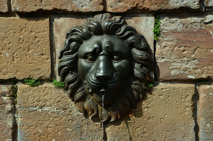 fuente, pared, cabeza de León, hierro, agua, casco antiguo, antiguo