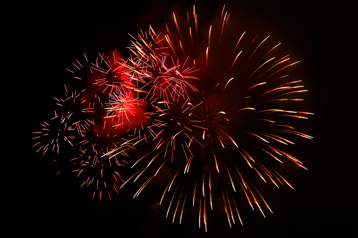 focs artificials, celebrar, cap d any, dutxa d'espurnes, vermell, any nou, fons