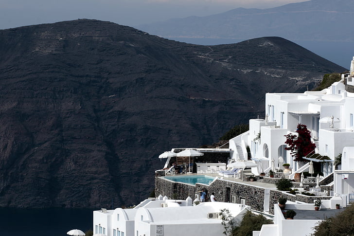 Santorini, gresk øy, Kykladene, kaldera, hvite hus, Hellas, Oia