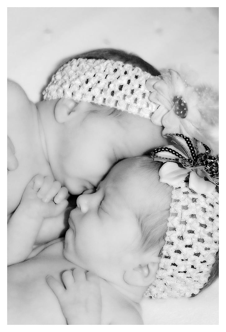 babies, twins, newborn, infant, girl, black And White, child