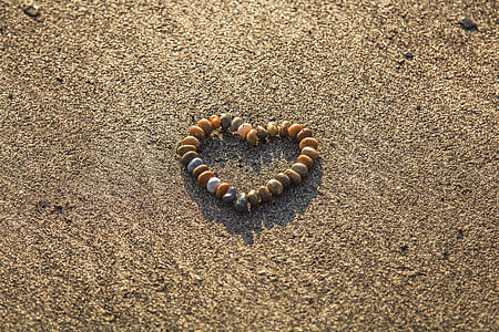 coeur, pierres de strass, plage, sable, mer, nature, arrière-plans