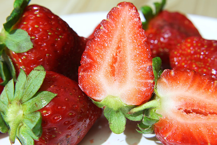 halvdelen, jordbær, close-up, jordbær, frugt, saftige, mad