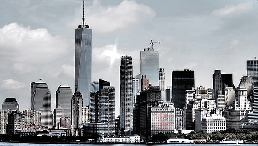 NYC, New york, pencakar langit, Manhattan, cakrawala perkotaan, pemandangan kota, adegan perkotaan