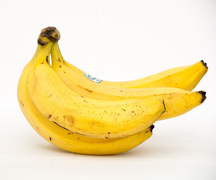 banan, god mat, sunn, frukt, gul, hvit bakgrunn, banan skallet