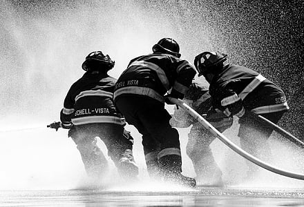 firefighter, sonoma, water, fire, spray, splash, hose