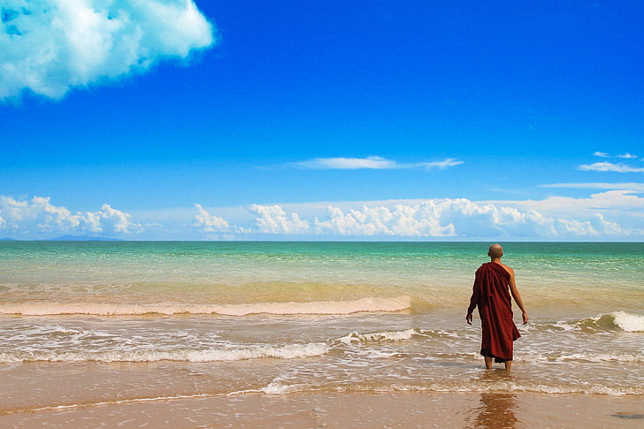 theravada buddhisme, Monk på stranden, stranden, fredelig, theravada, Oppdater, fersken