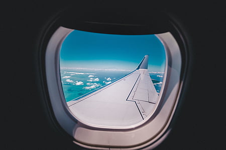 avião, viagens, aventura, avião, janela, viagem, transporte