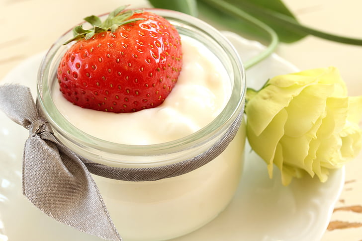 passar, efterrätt, yoghurt med jordgubbar, hälsa, kost, mat och dryck, söt mat