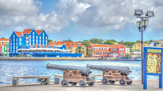curacao, willemstad, architecture, buildings, cannons, dutch, antilles