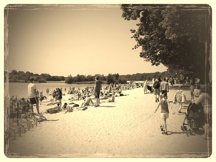plage, Vintage, sable, eau, vacances