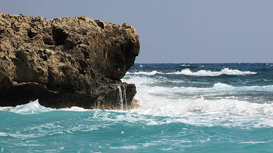 rock, wave, smashing, sea, blue, nature, coast
