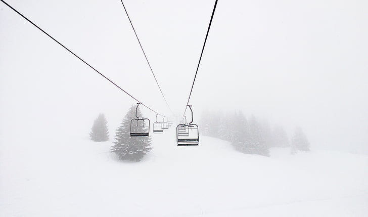 snow, cable car, white, mountain, skiing, winter, nature