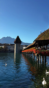 озеро, Люцерн, мост, Швейцарский