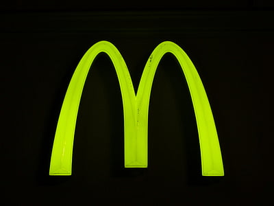 shield, advertising sign, neon sign, advertising, mcdonalds, neon green, green