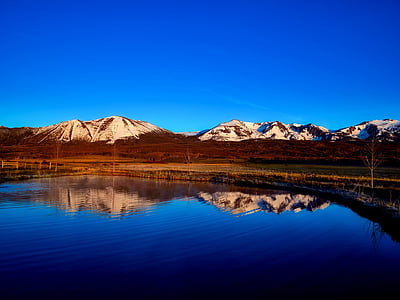 Colorado, kalni, sniega, ezers, ūdens, pārdomas, kritums