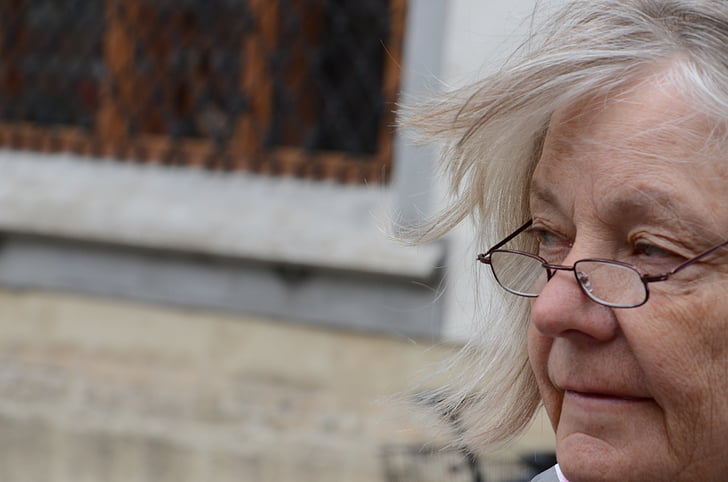 woman, grey hair, seniorin, glasses, face, fold