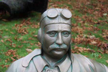 aviator, bronze, man, person, sculpture, statue, history