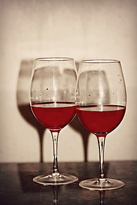 两个, 红色, 葡萄酒, 葡萄酒杯, 玻璃