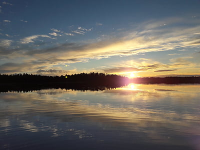 Lake, water, zonne-energie, zonsondergang, reflectie, spiegelen, wolk