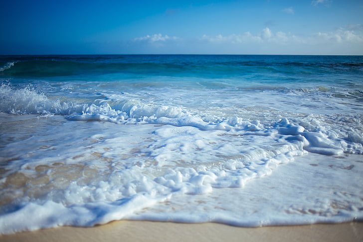 morska obala, preko dana, plaža, pijesak, oceana, more, valovi