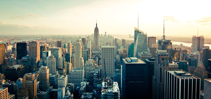 Manhattan, Panoráma města, Panorama, město, městský, Architektura, mrakodrapy