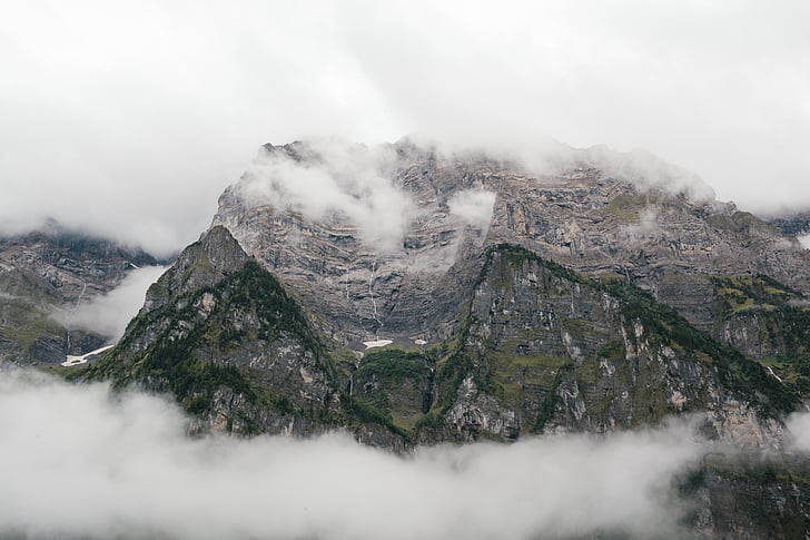 Rocky mountains, neblig, Nebel, felsigen, Landschaft, Berg, Peak