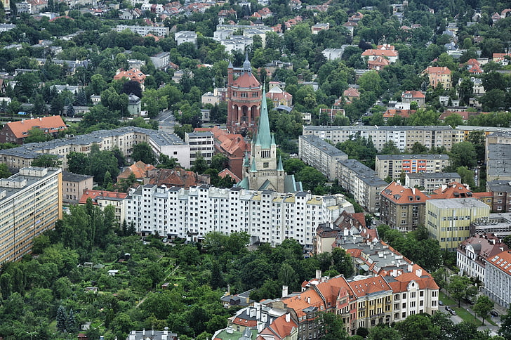 Kota, pemandangan, Wrocław, bangunan, arsitektur, panorama kota, atap