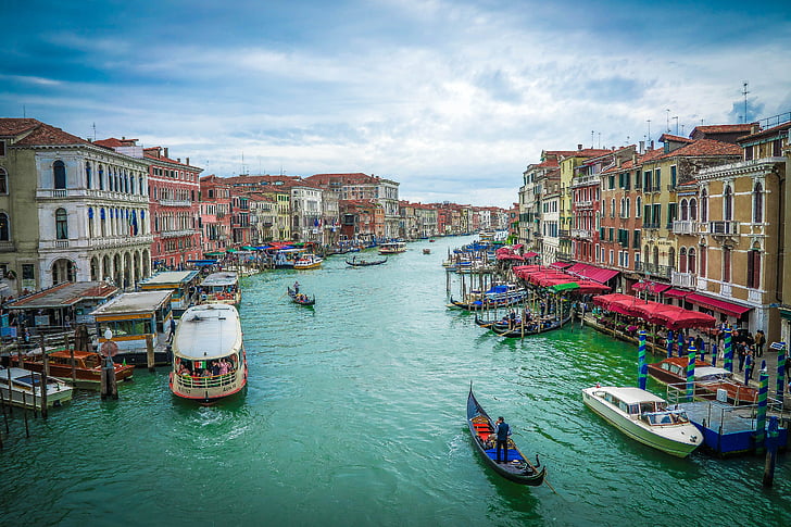 grande canal, Veneza, beira-mar, Itália, canal, água, casas