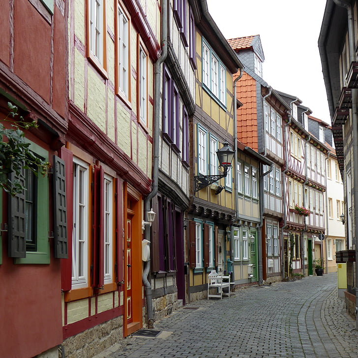 resina, Halberstadt, treliça, estrada, arquitetura, fachada, cidade velha