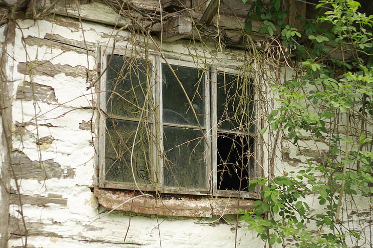 ablak, régi, üveg, fal, haza, ház, Vintage