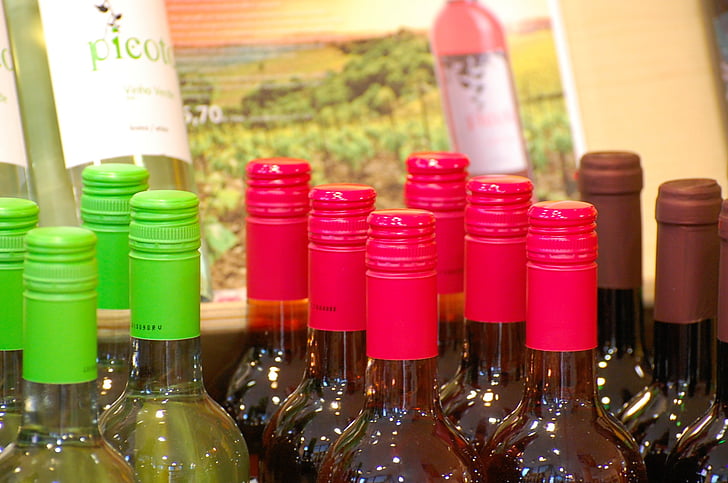 pudelid, Värviline, veini, klaas, Värv, kirev, punane