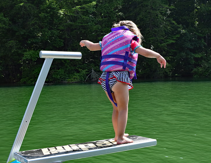 ready to take the plunge, girl, child, water, swimming, recreation, fun