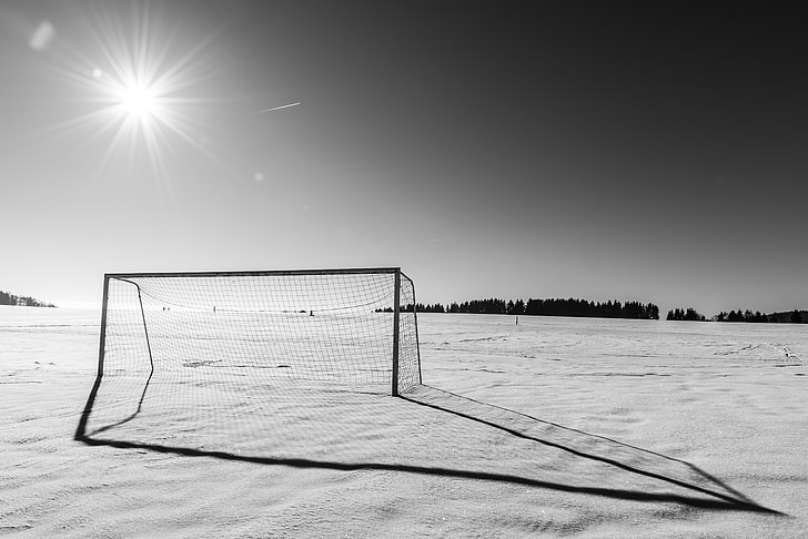 objectif, score, football, football, hiver, froide, sports d’hiver