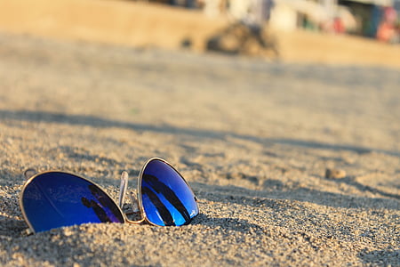 kacamata hitam, pasir, Pantai, biru, cahaya, matahari, musim panas