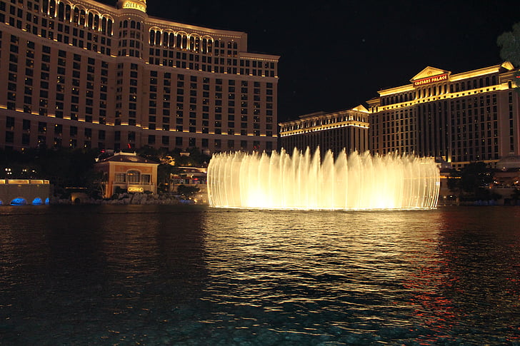 MGM grand, Las vegas, Çeşme, gece, Casino, Bellagio, Las Vegas - Nevada