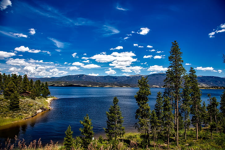 Jezioro granby, Colorado, niebo, chmury, krajobraz, sceniczny, lasu